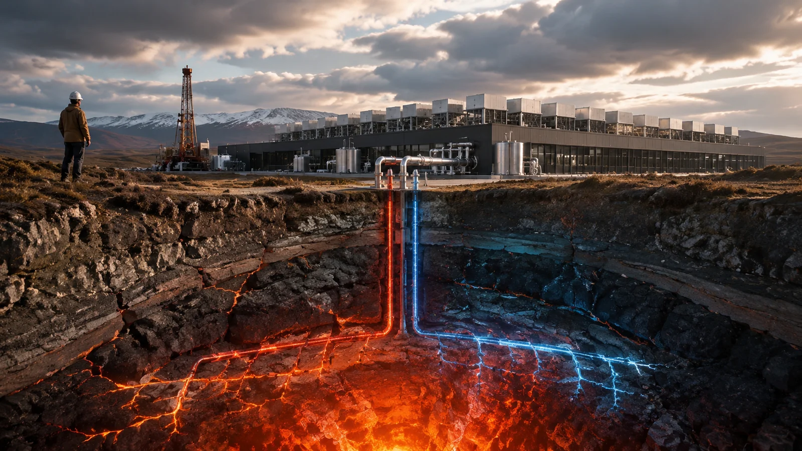 Буровая установка геотермальной станции Fervo Energy в Неваде на фоне пустынного ландшафта