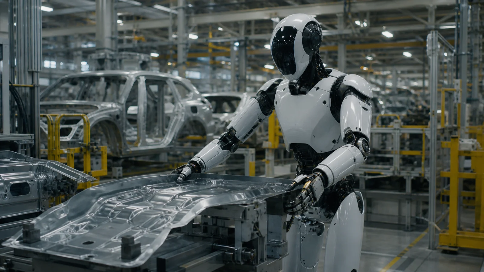 Гуманоидный робот Figure 02 на автомобильной линии BMW работает с деталями кузова в реальном производстве